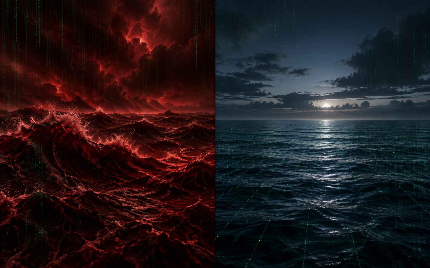 Oceano vermelho de um lado, oceano azul calmo do outro